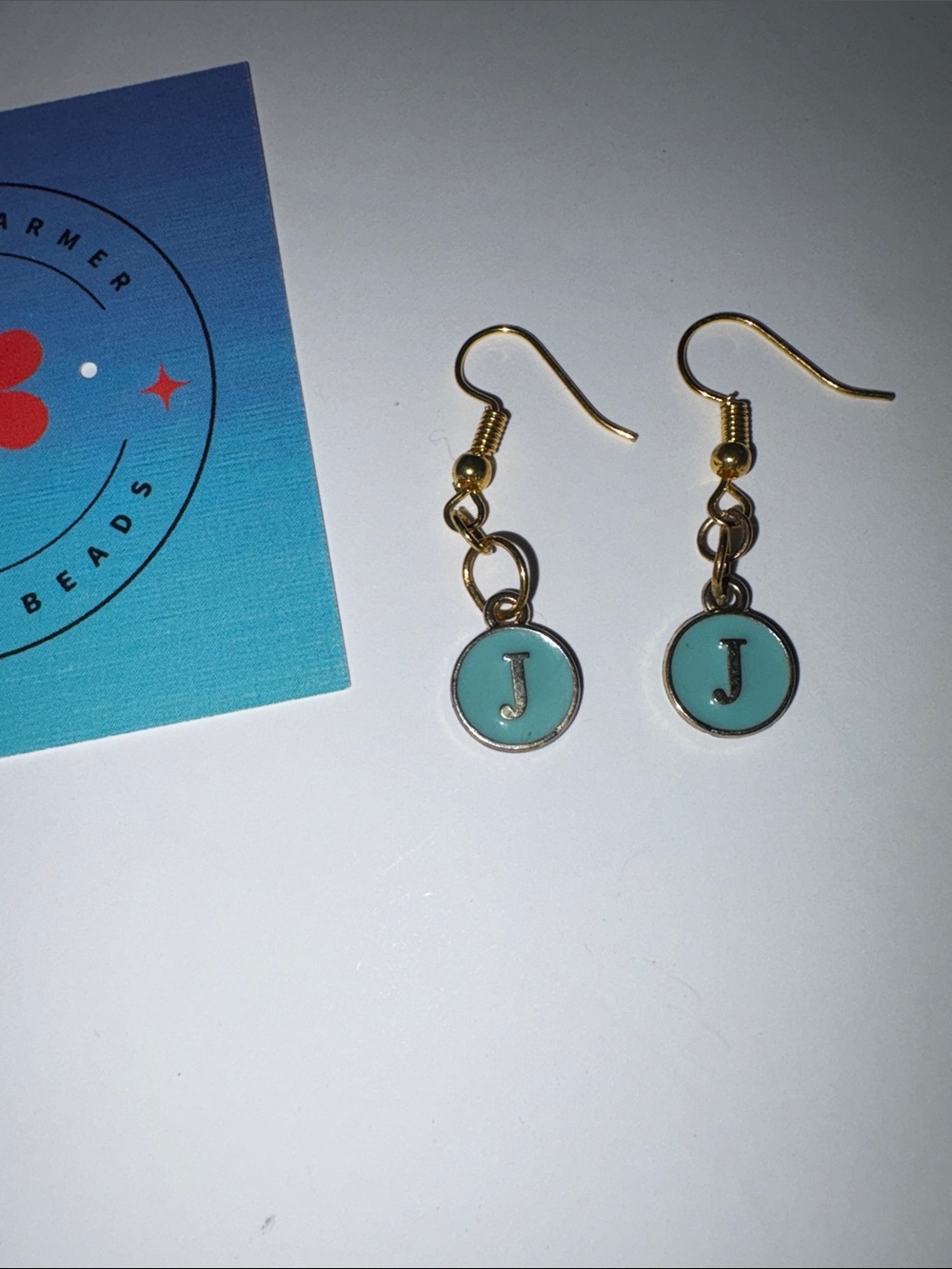 Initial 'J' Gold-Tone Turquoise Drop Earrings by Sassy Charmer